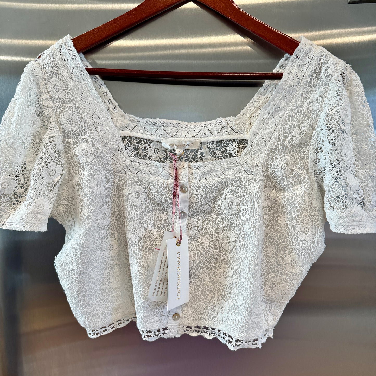 LoveShackFancy Carmeline Cropped Top in True white floral lace brand new