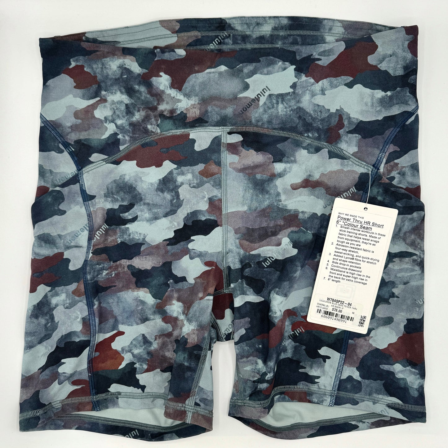 Lululemon Power Thru HR High Rise Short Color Seam in Blue Camo 6” Inseam