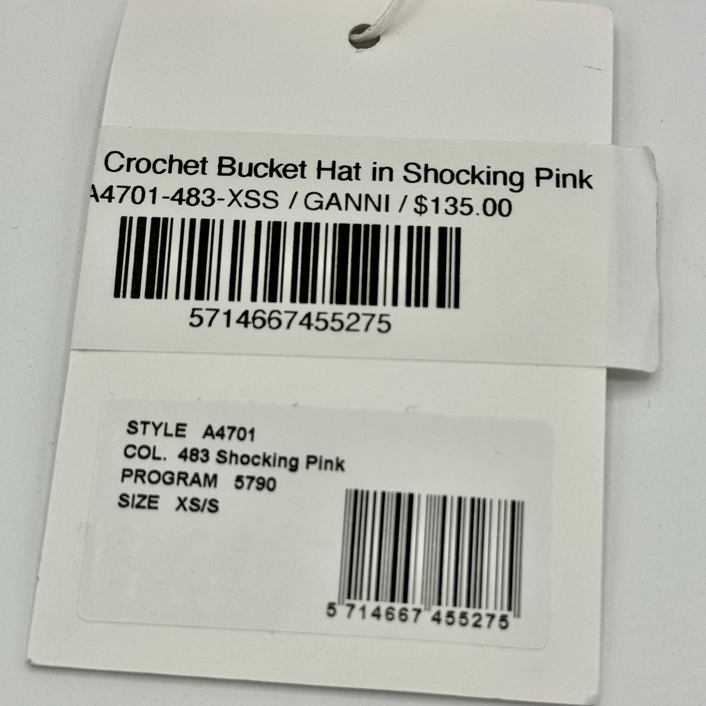 Ganni Crochet Knit Bucket Hat Shocking Pink Logo