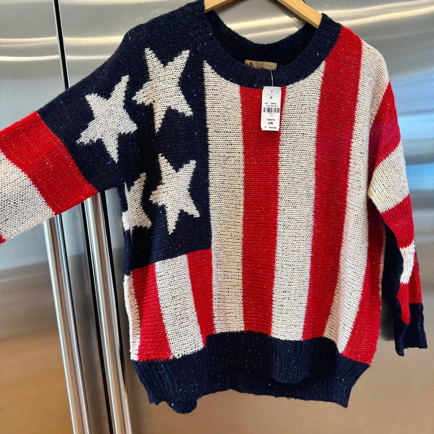 LF American Flag USA Patriotic Knit Sweater with Sequins