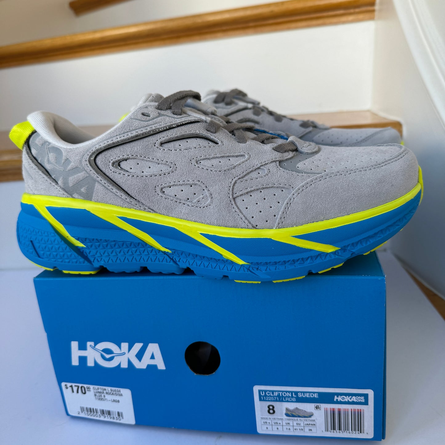 Hoka Clifton L Suede in Lunar Rock / Diva Blue UNISEX Shoes Leather