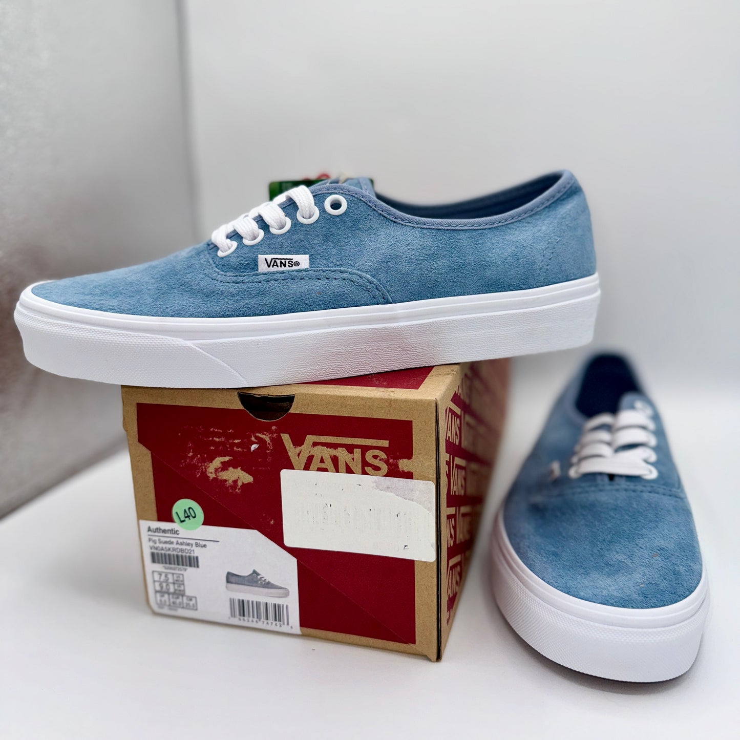 Vans Authentic Low Top Sneakers in Blue Ashley Pig Suede Leather