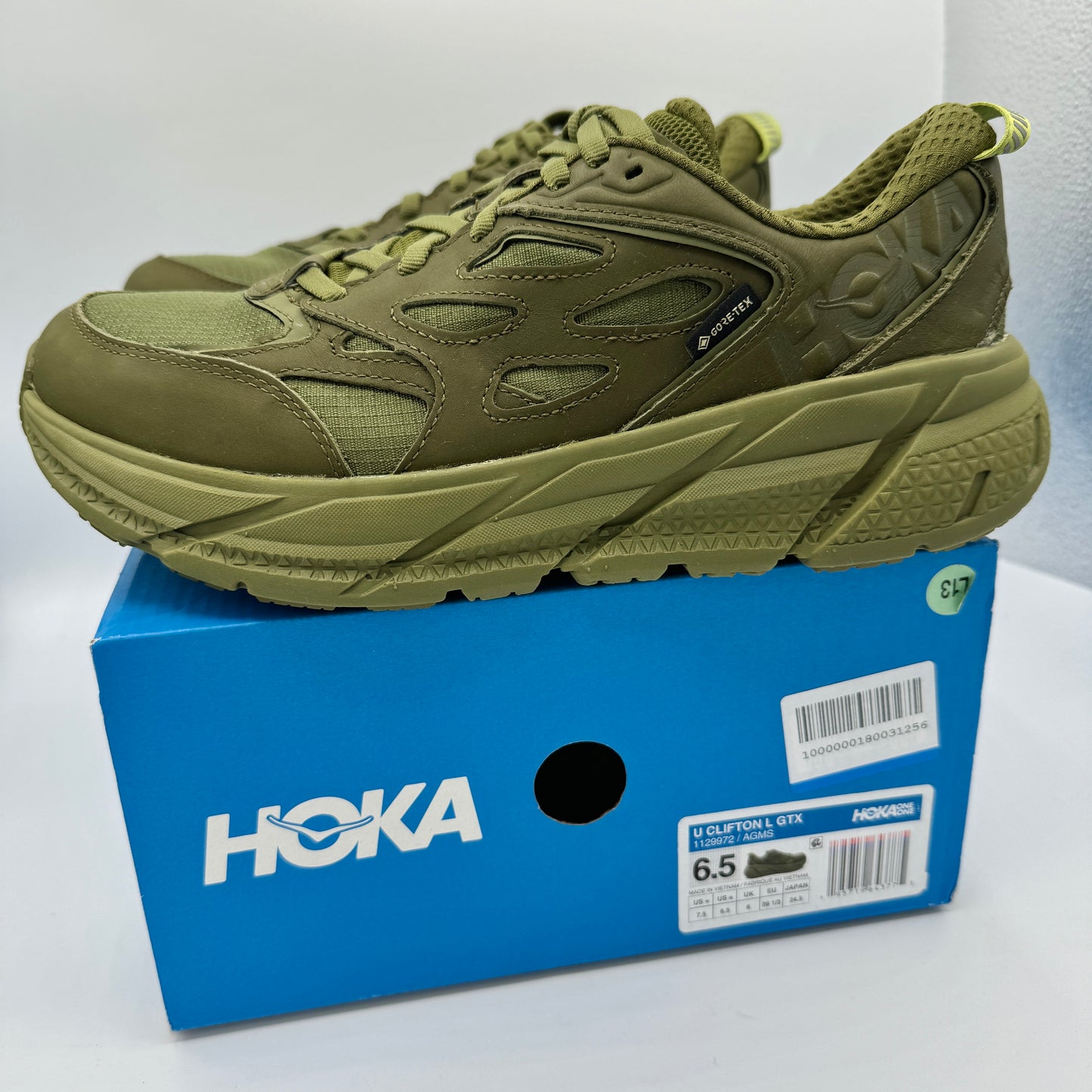 Hoka Clifton Leather Gore-Tex Waterproof Unisex Green Khaki Olive AGMS