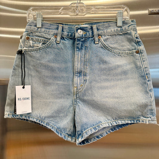 Re/Done Denim Shorts The Midi Short in Ripped Tide Light Wash