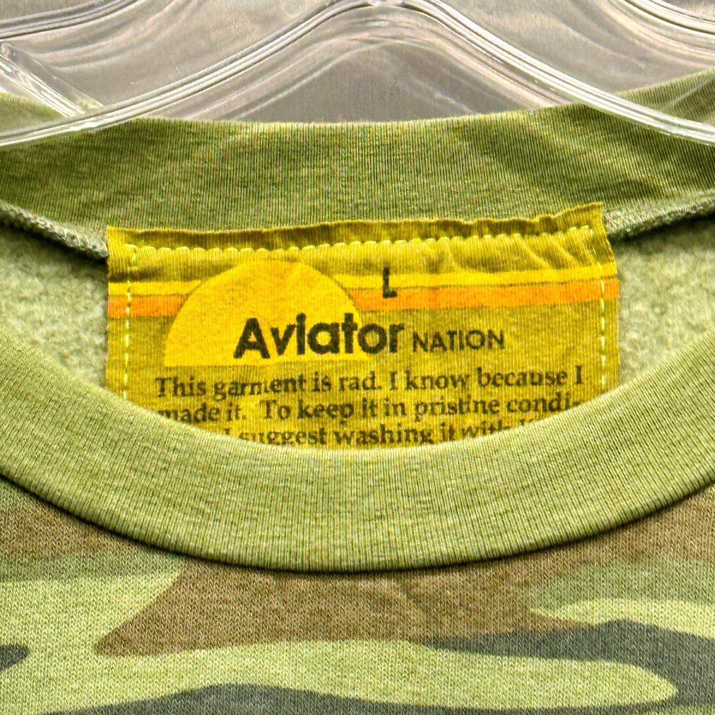 Aviator Nation Palm Tree Festival Green Camo Crewneck Sweatshirt relaxed