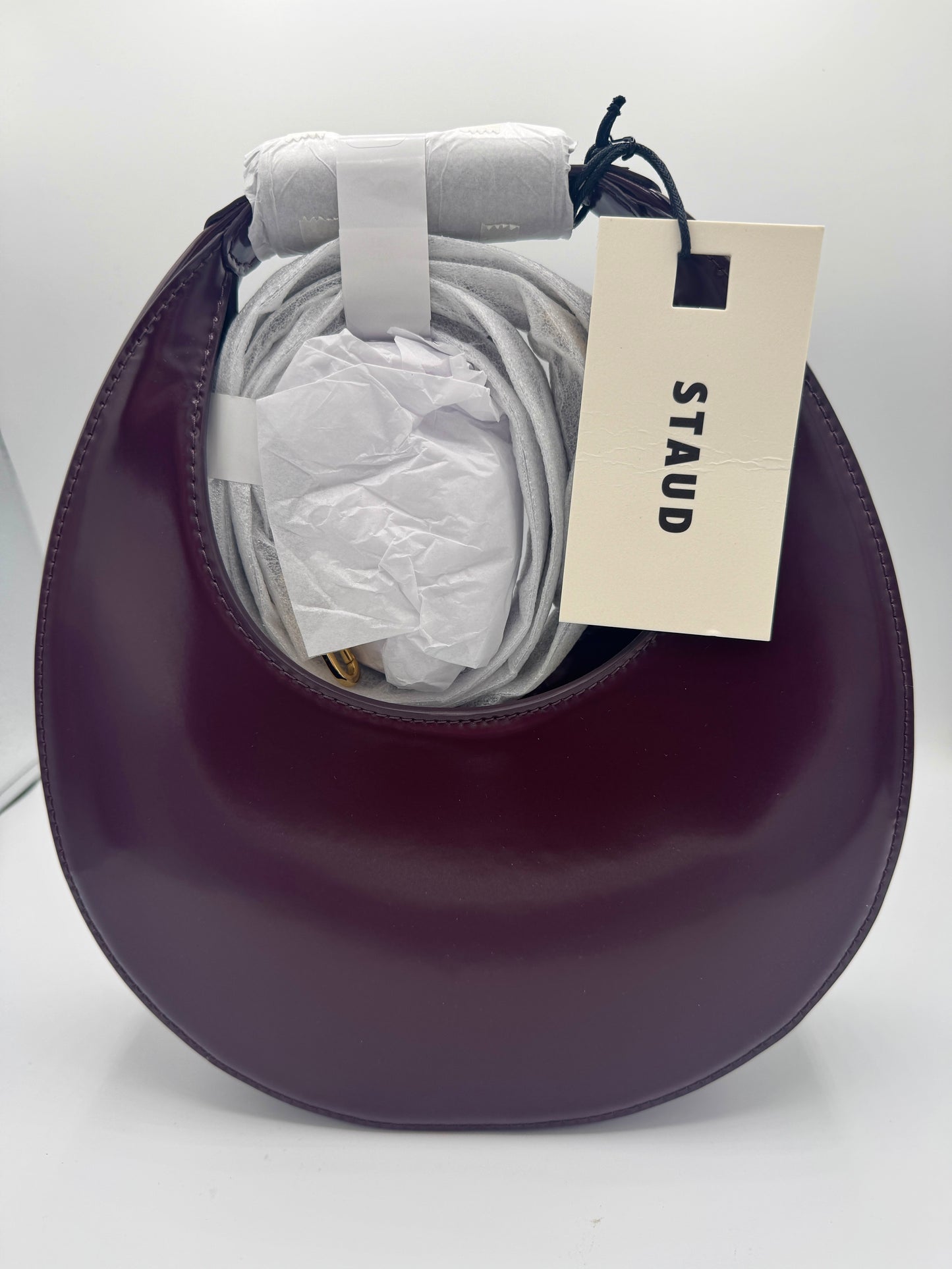 Staud Mini Moon Purse in Syrah Burgundy Leather, Crossbody Bag