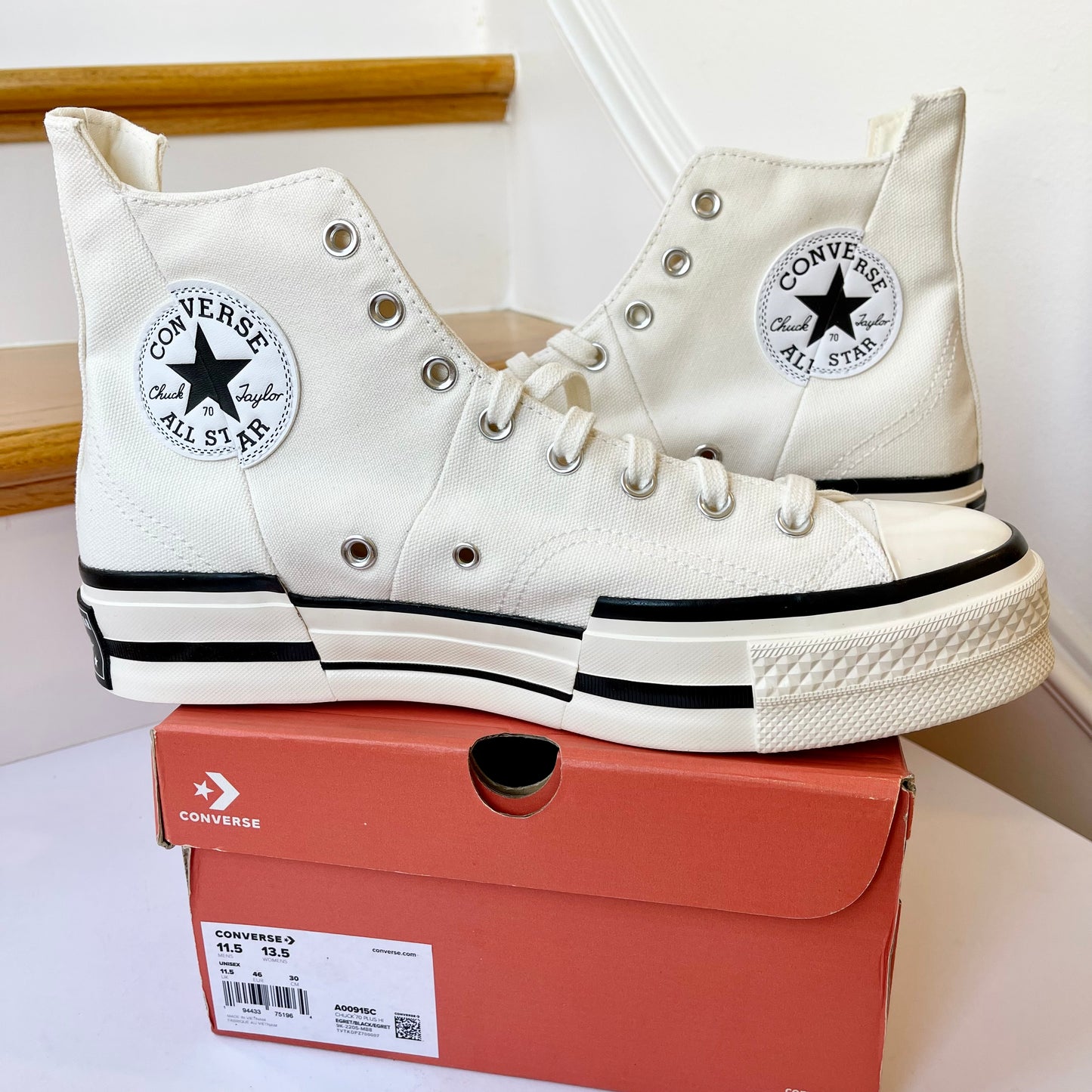 Converse Chuck 70 Plus High Top white egret spliced sneaker shoes