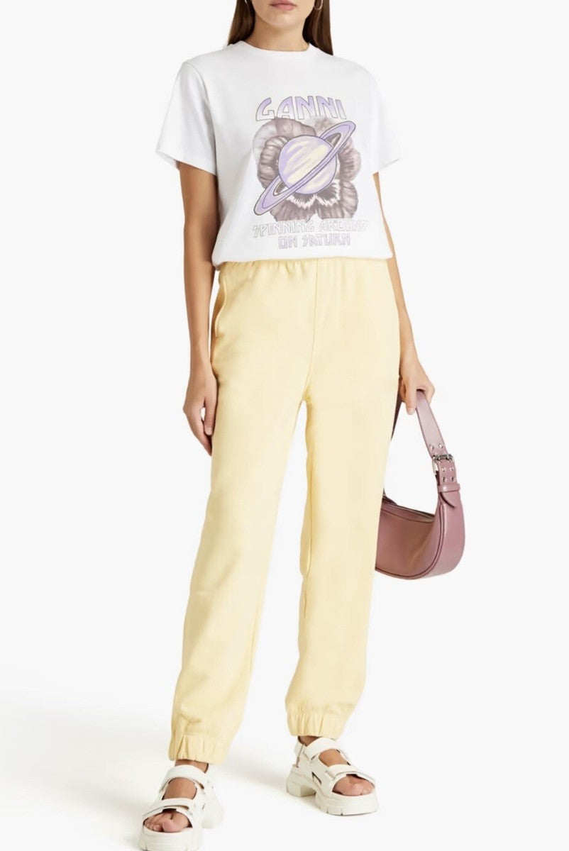 Ganni Isoli Sweatpants in Yellow French Terry Cotton with embroidered logo