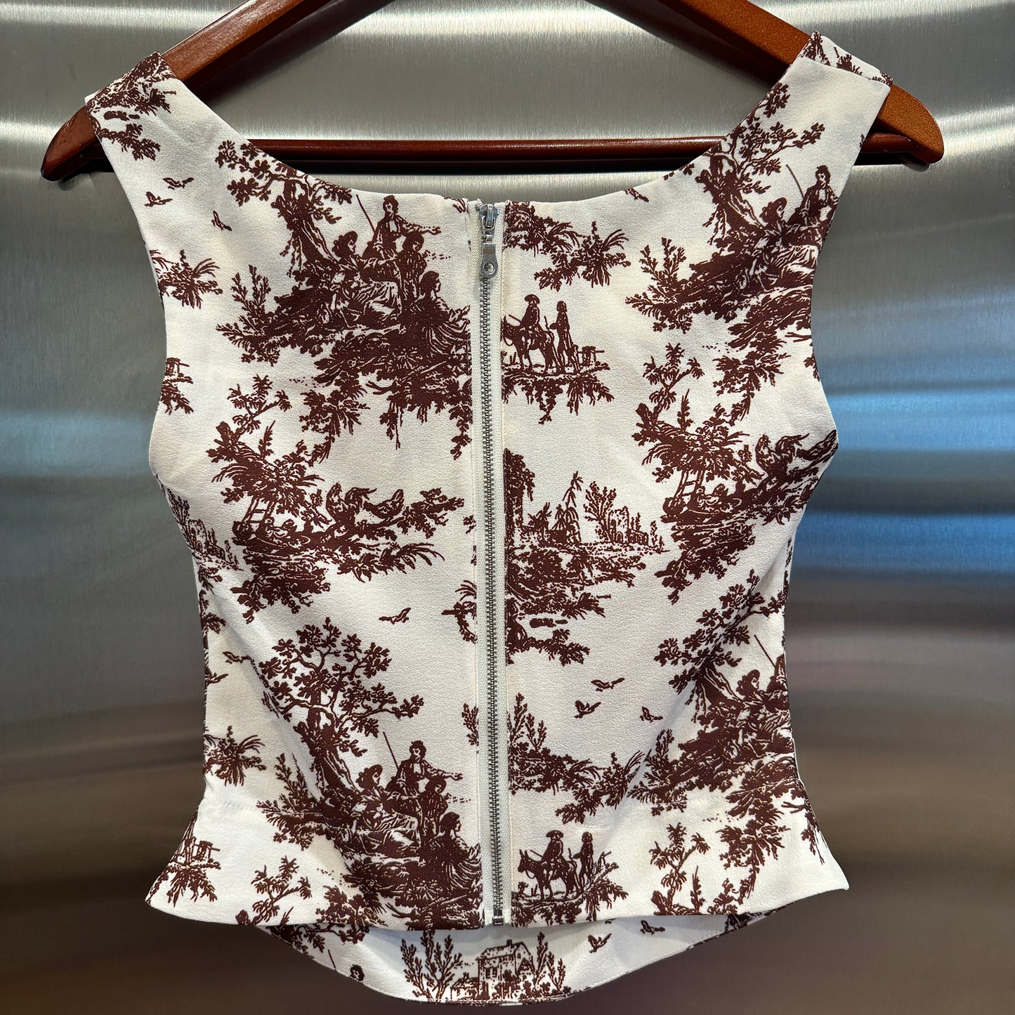 Miaou Imogene Corset in Brown Toile Top Stretch Crepe Fabric