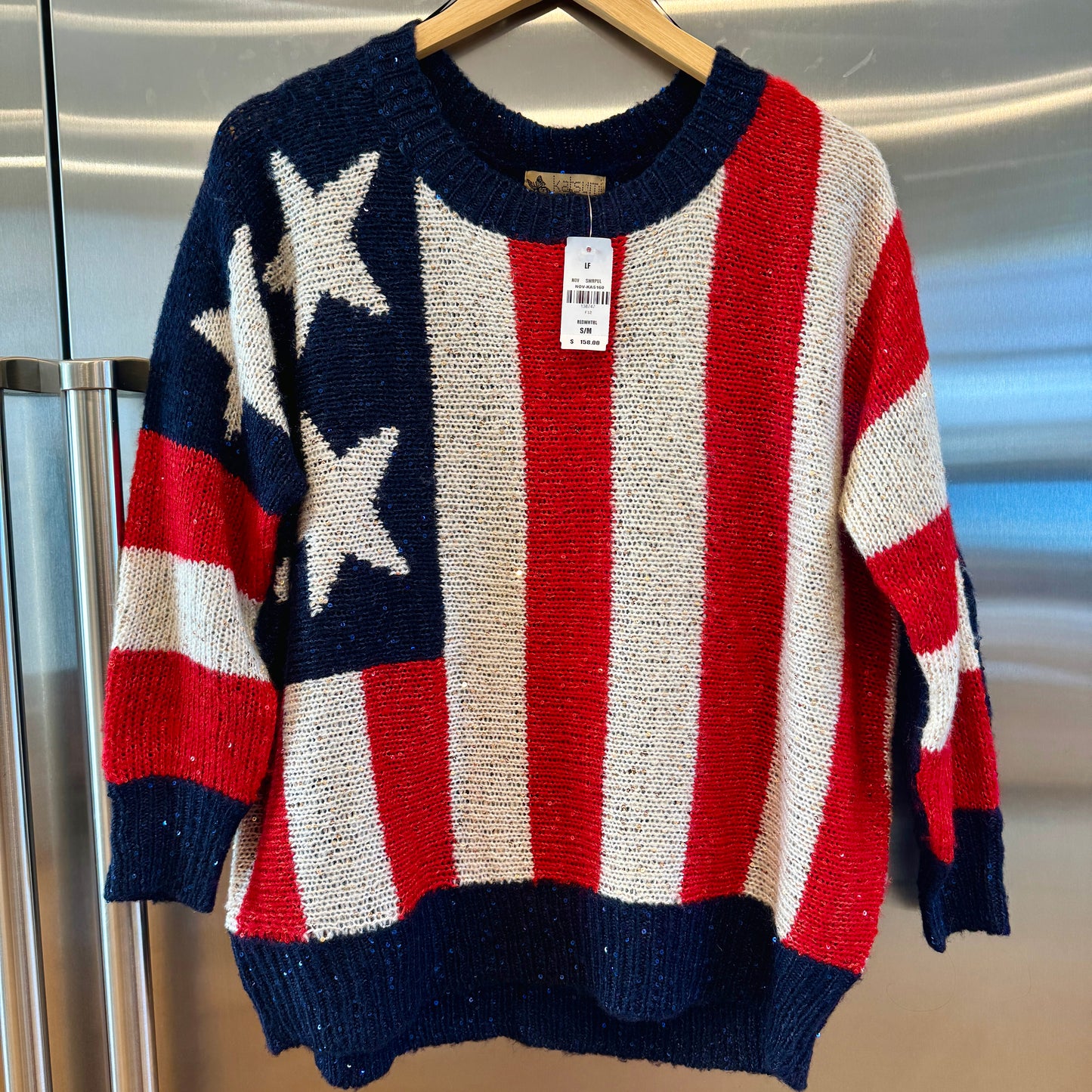 LF American Flag USA Patriotic Knit Sweater with Sequins