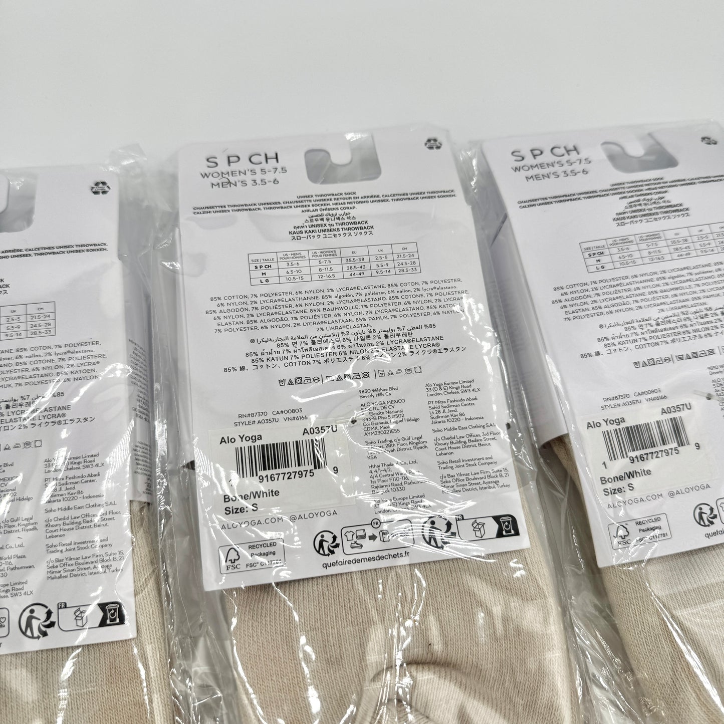Alo Yoga (Bundle) Unisex Throwback Socks, 4x Pairs - Bone / White