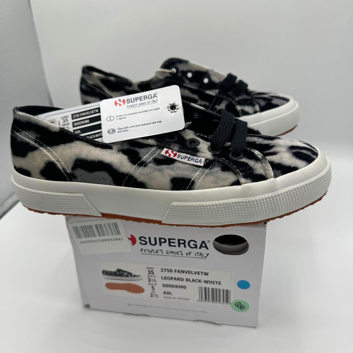 Superga Classic Low Velvet Leopard Cheetah Black White Sneakers Shoes Unisex