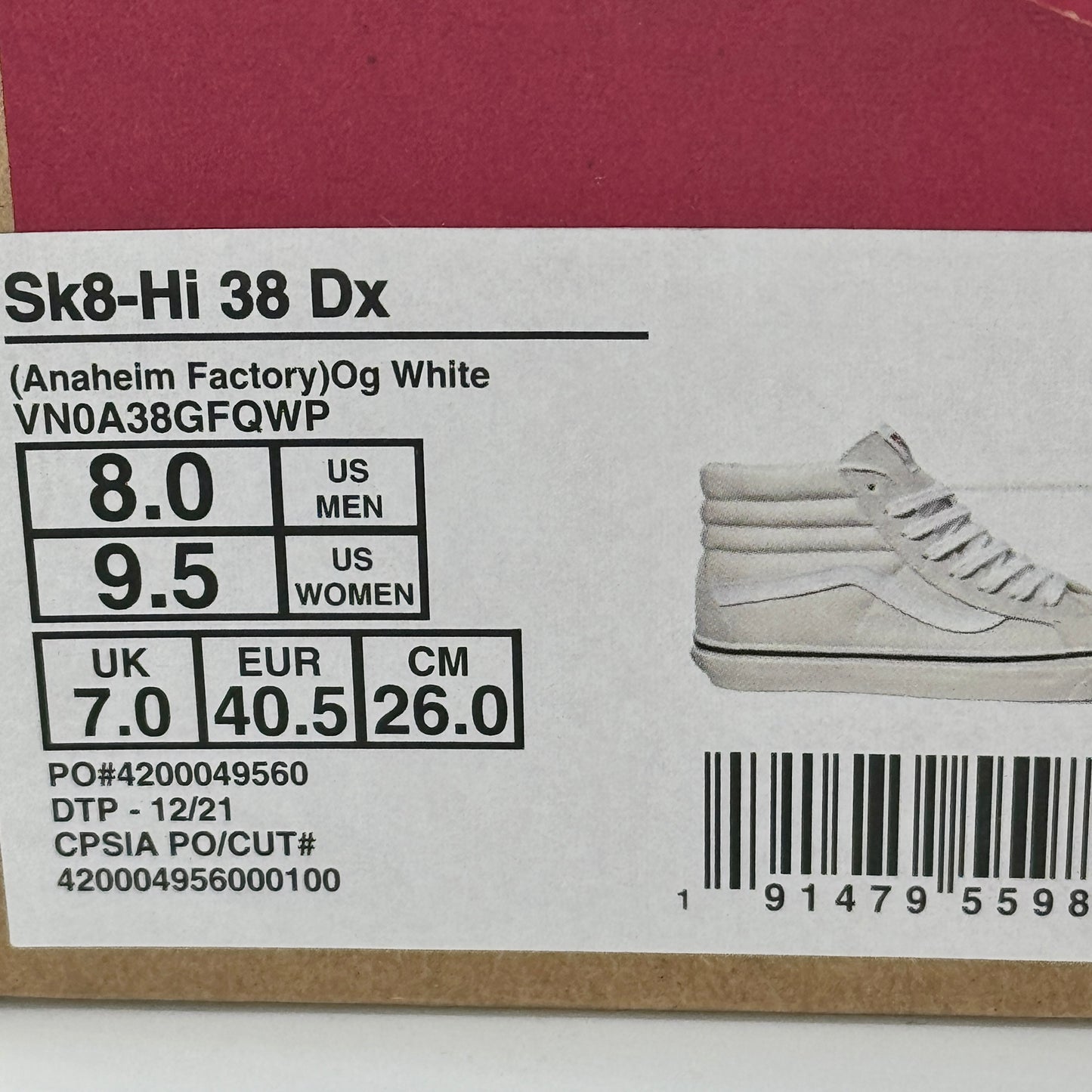 Vans Sk8 Hi 38 DX Cream OG White Anaheim Factory Edition UNISEX Brand New Sneakers