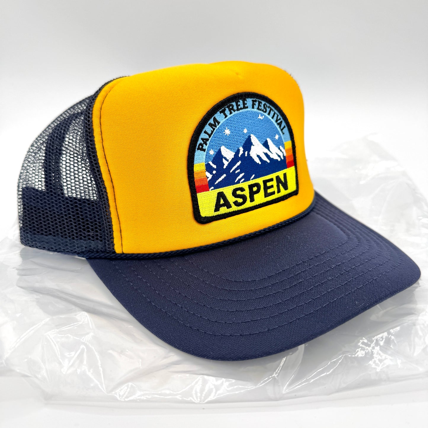 Aviator Nation Aspen Palm Tree Festival Trucker Hat - Navy / Gold