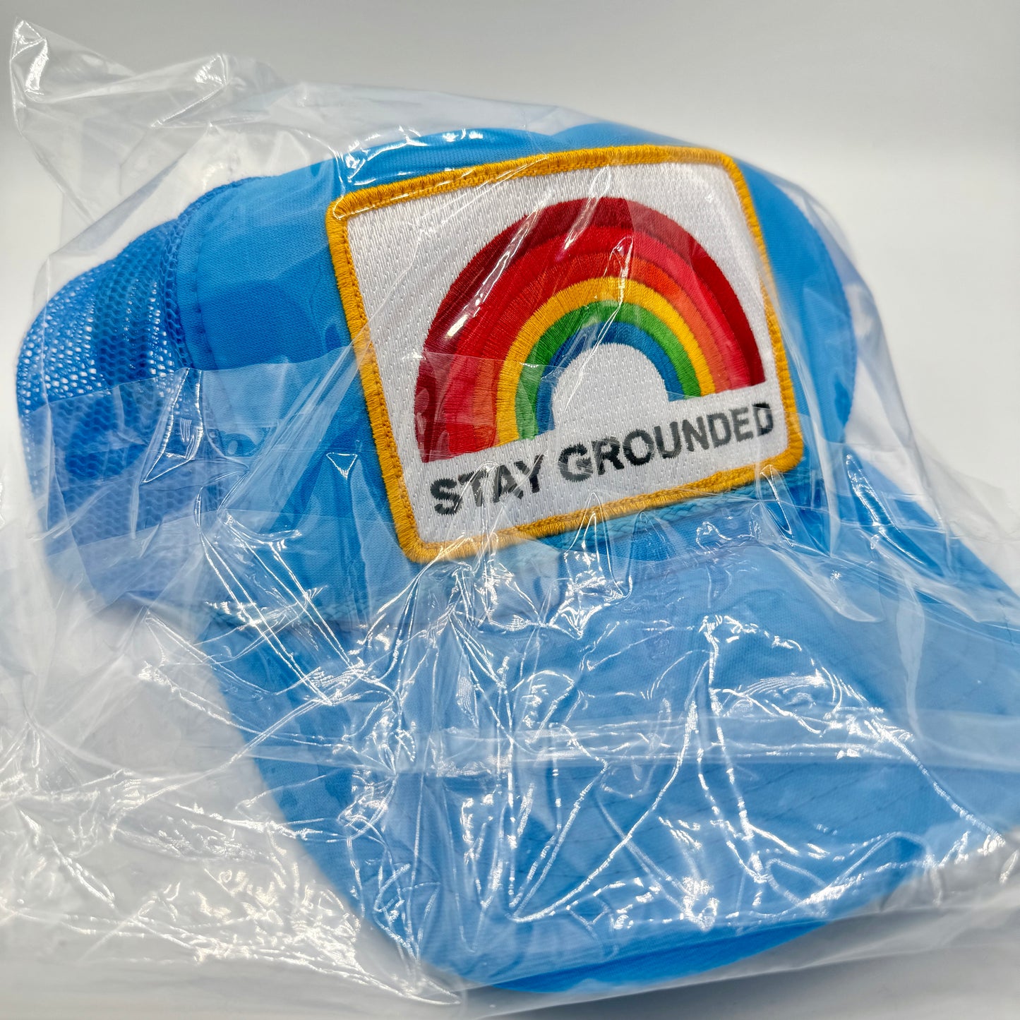 Aviator Nation Stay Grounded Blue Classic Trucker Hat Embroidered Rainbow