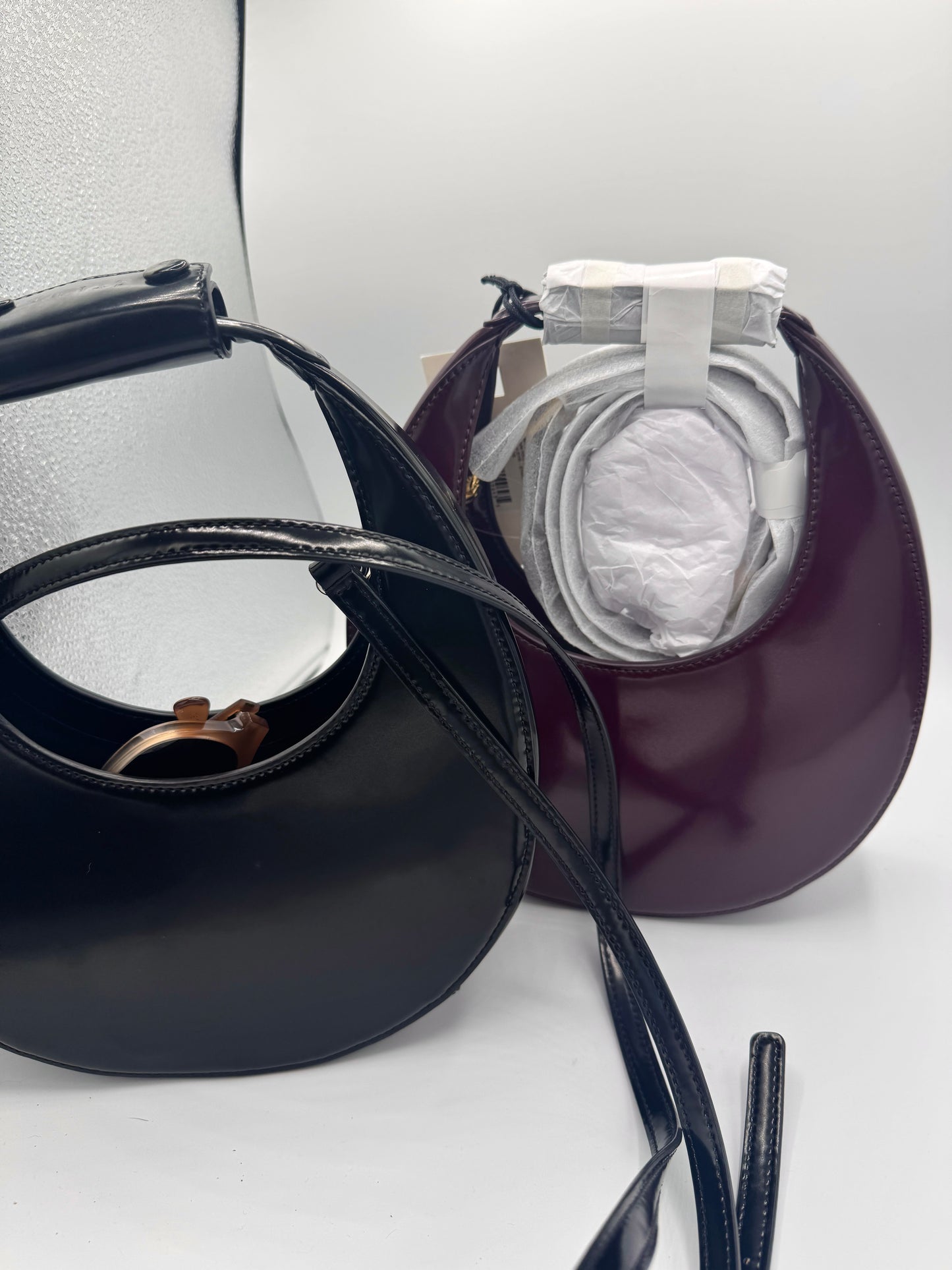 Staud Mini Moon Purse in Syrah Burgundy Leather, Crossbody Bag