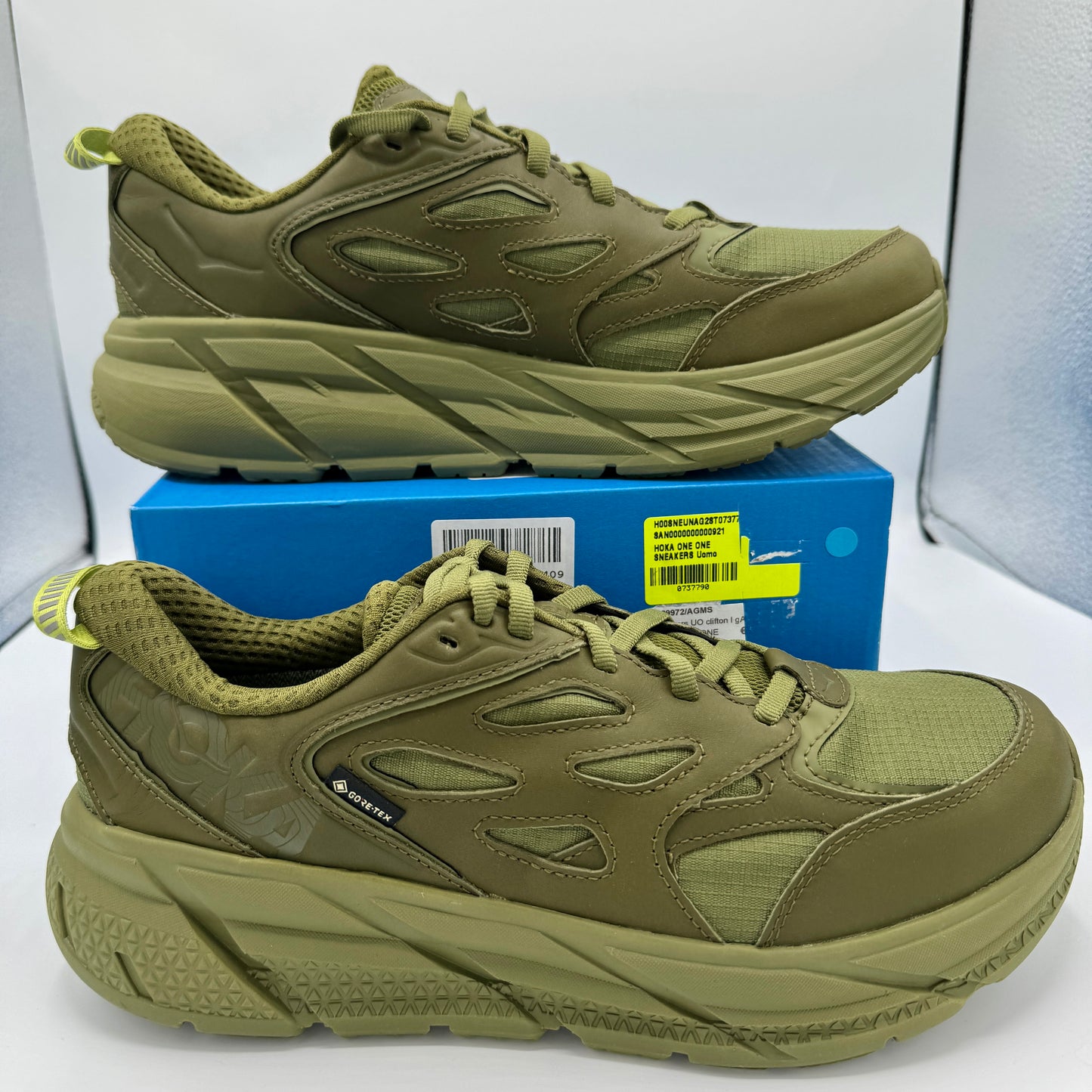 Hoka Clifton Leather Gore-Tex Waterproof Unisex Green Khaki Olive AGMS