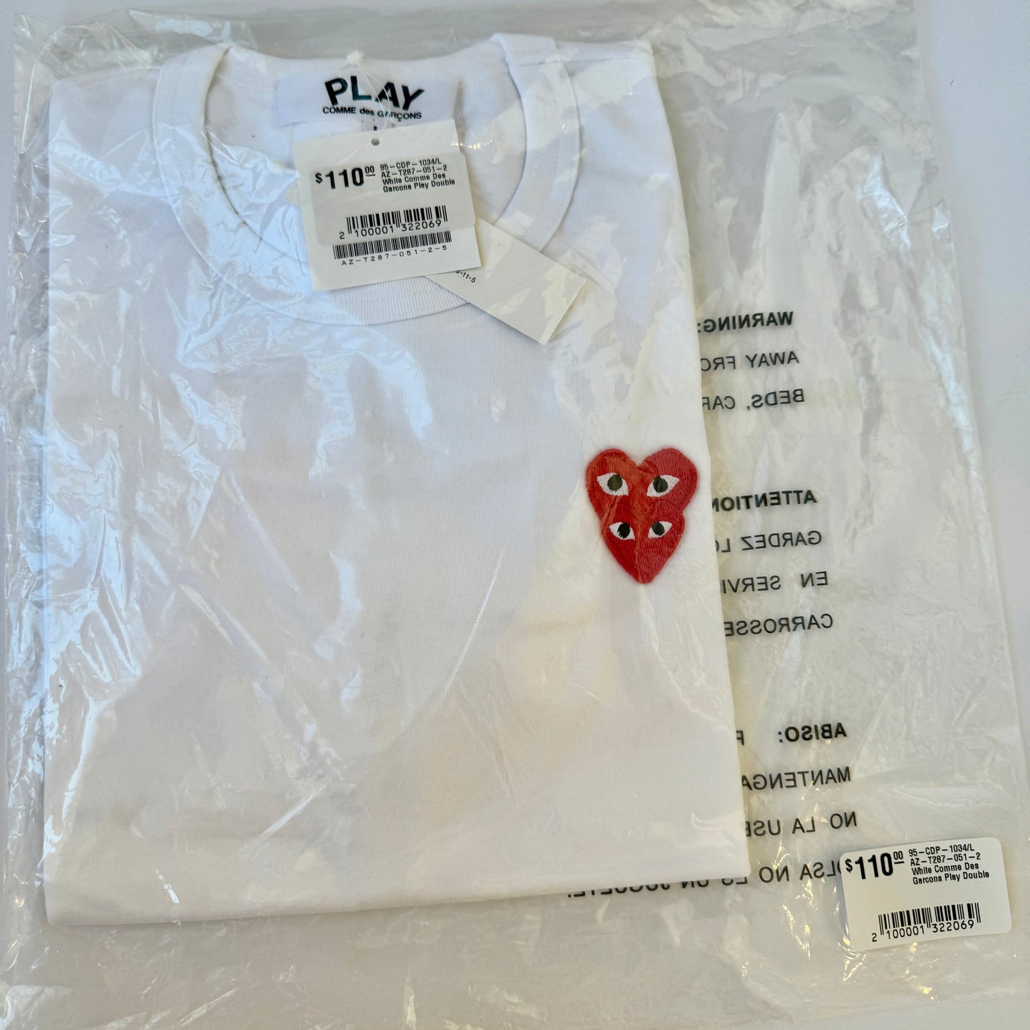 Comme Des Garçons Double Hearts T Shirt CDG Authentic Play