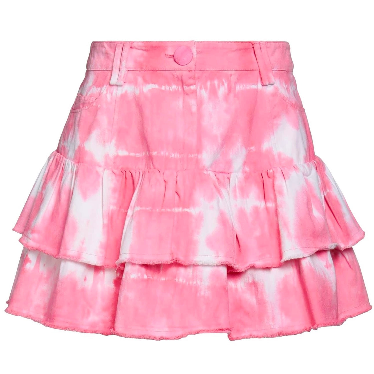 LoveShackFancy Landen Mini Skirt Hibiscus Pink Hand Dye Tiered Ruffle