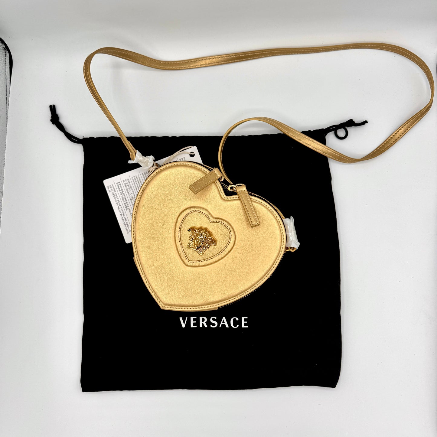 Versace Heart Medusa Plaque Crossbody Bag Gold Leather Kids