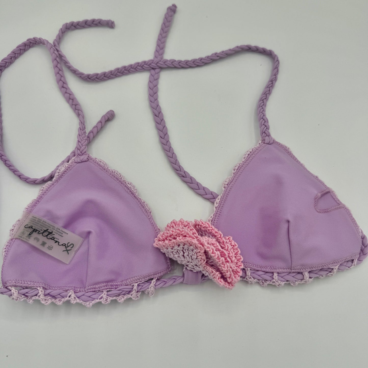 Capittana Beatriz Lilac Purple Crochet Bikini Swim Triangle Top with pads