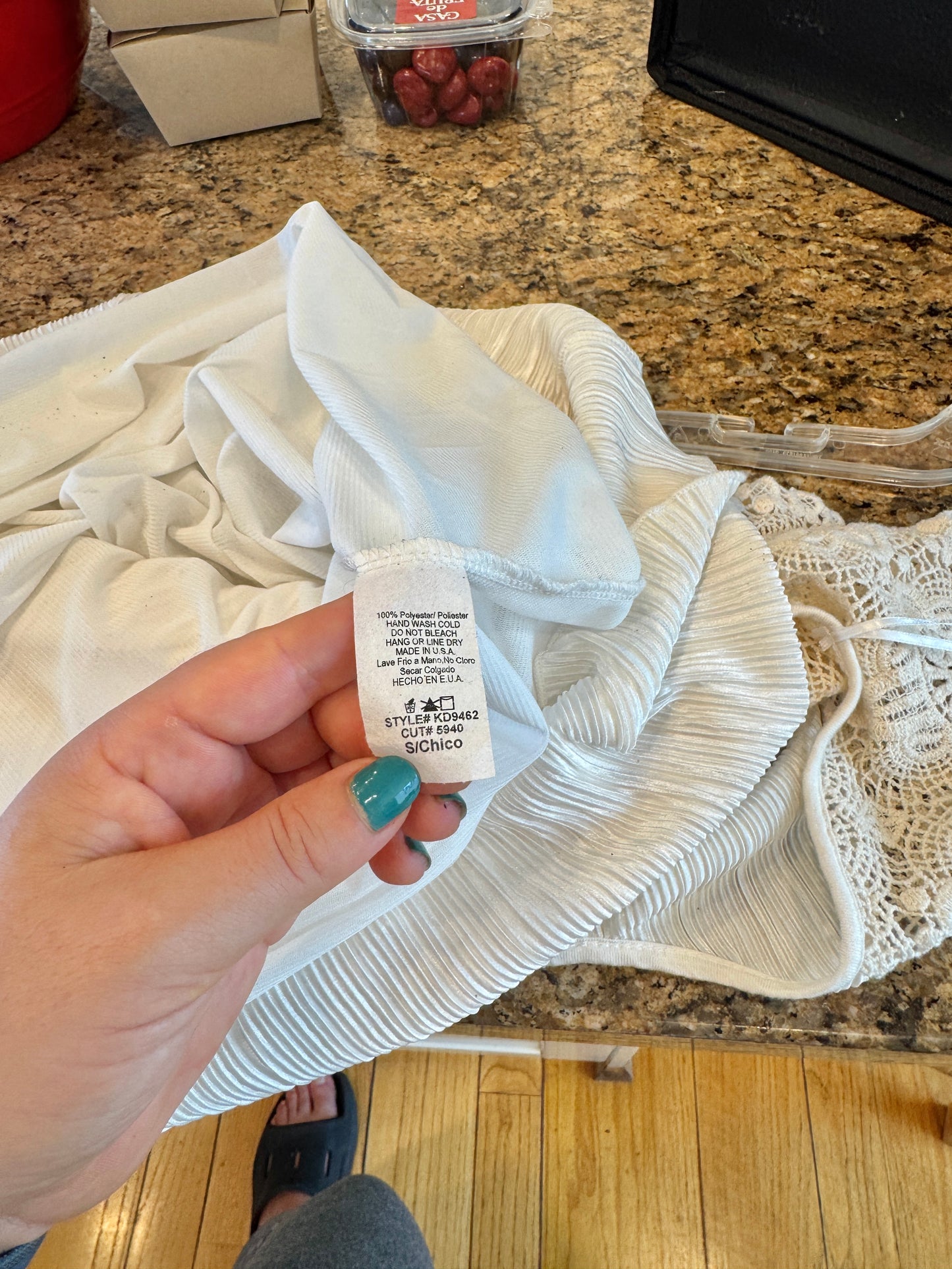 White Micro Plisse Dress with Lace Sleeve Cap * Pre-Owned *