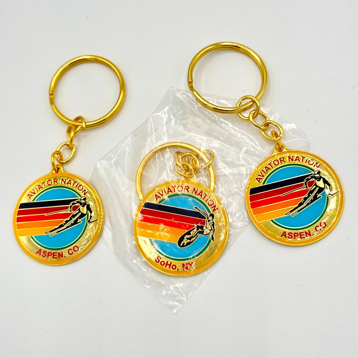 Aviator Nation BUNDLE (3) Logo Keychains Gold key chain brand new Aspen Soho