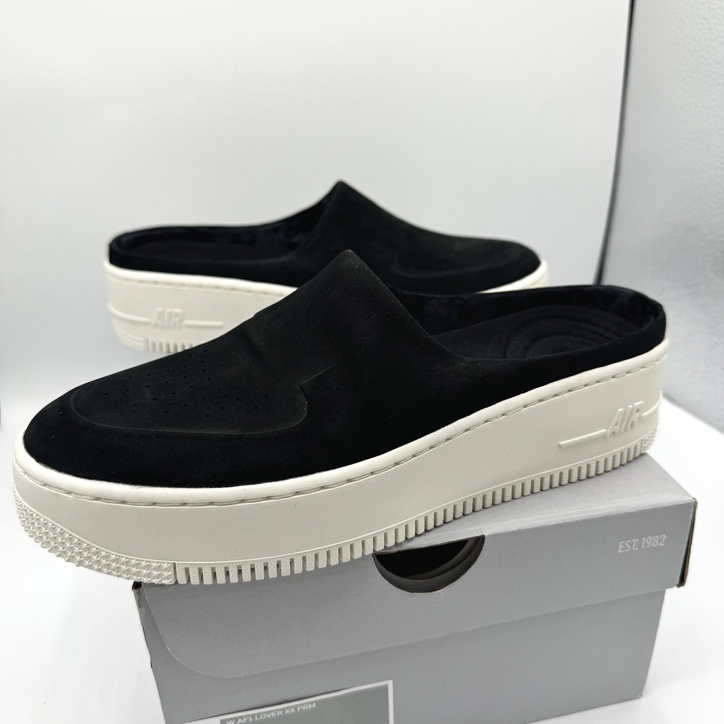 Nike Air Force 1 Lover XX Black Suede Leather Slip On Mule Platform sneakers