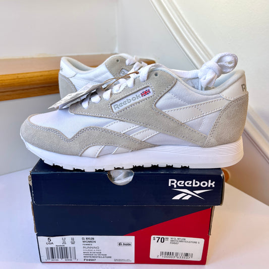 Reebok CL Nylon White Womens Sneakers classic grey shoes