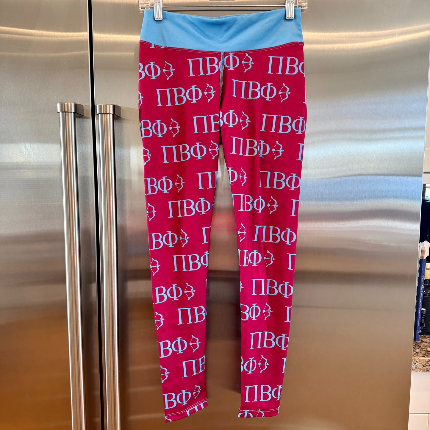 Pi Beta Phi Leggings Sorority Athletic Pants Wine Crimson / Silver Blue