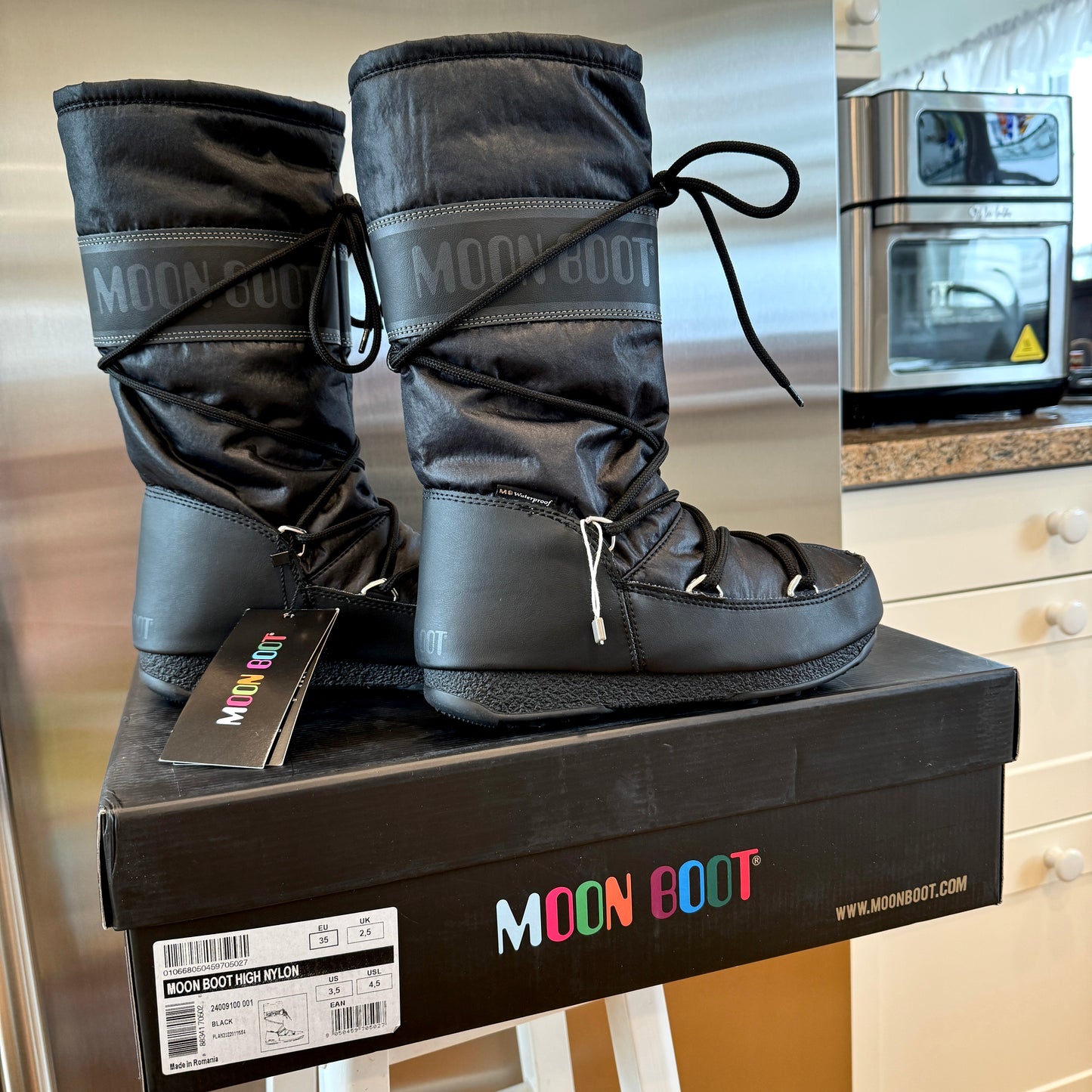 Moonboot High Nylon Classic All Black Snow Boots waterproof winter shoes