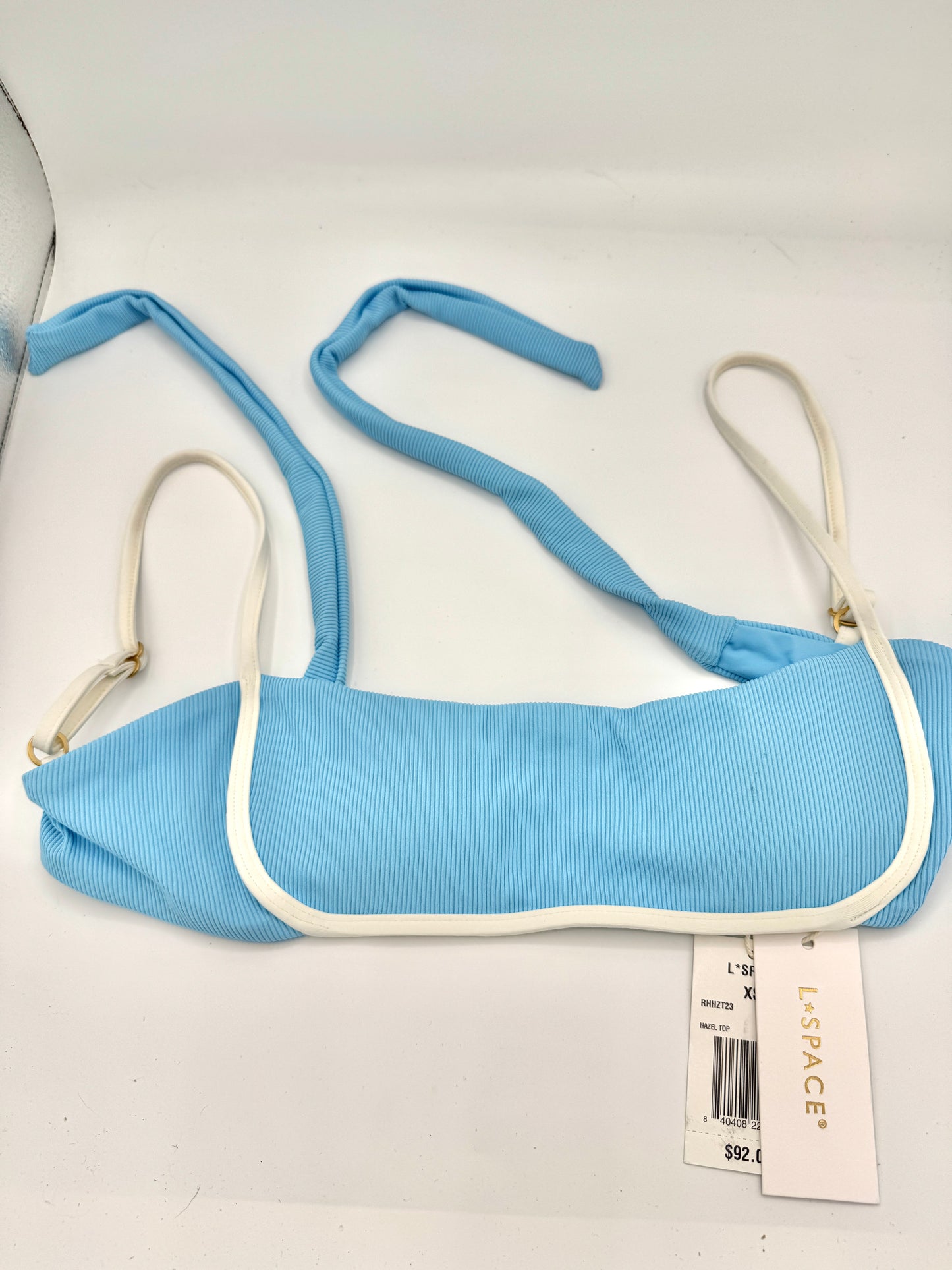 L Space Hazel Swim Top in Seaspray Blue / Cream , Ribbed Bikini