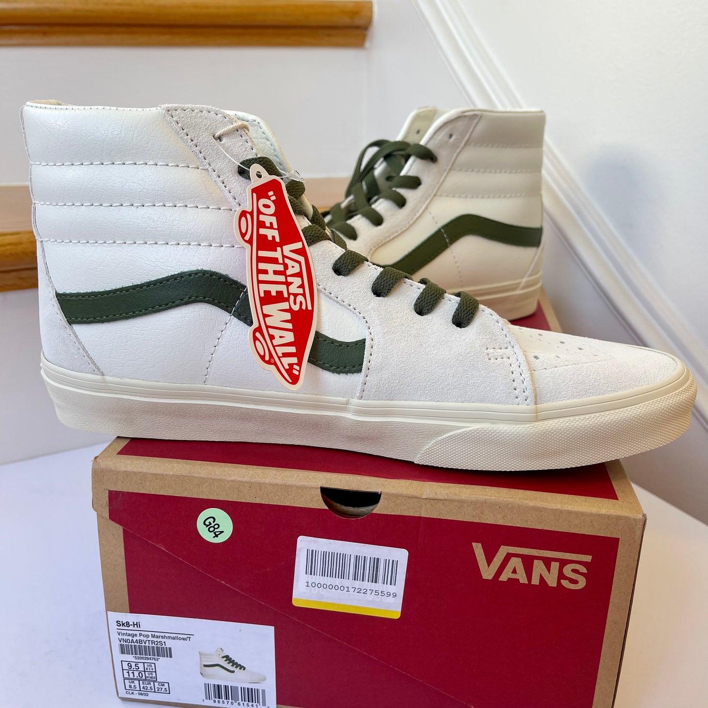Vans Sk8 Hi Leather Sneakers in Vintage Pop - Marshmallow Turtledove