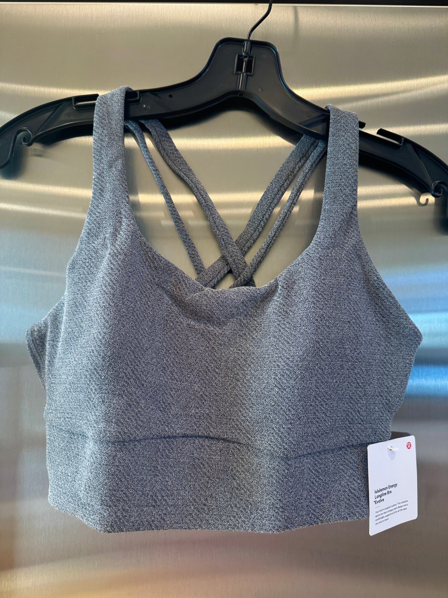 Lululemon Energy Long Line Evolve Bra Top in Herringbone Grey Intertwine Texture Black / White Woven
