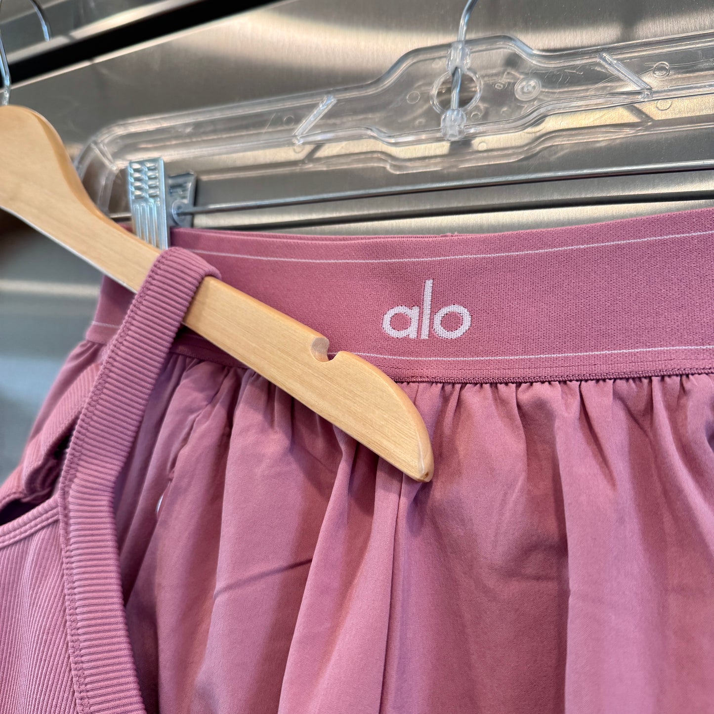 Alo Matching Set- Match Point Shorts and Seamless Ribbed Favorite Full Length Bra Tank Top in Pink Wild Rose