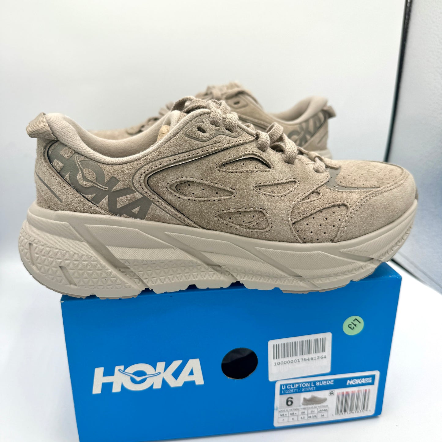 Hoka Clifton L Suede Simply Taupe / Pumice Stone Grey Beige Sneakers UNISEX