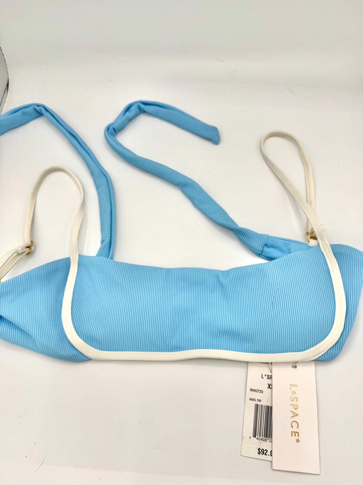 L Space Hazel Swim Top in Seaspray Blue / Cream , Ribbed Bikini