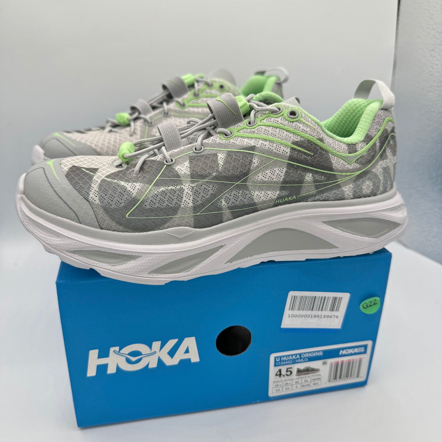 Hoka Huaka Origins Unisex Shoes Running Sneakers Light Grey Green Quick Lace