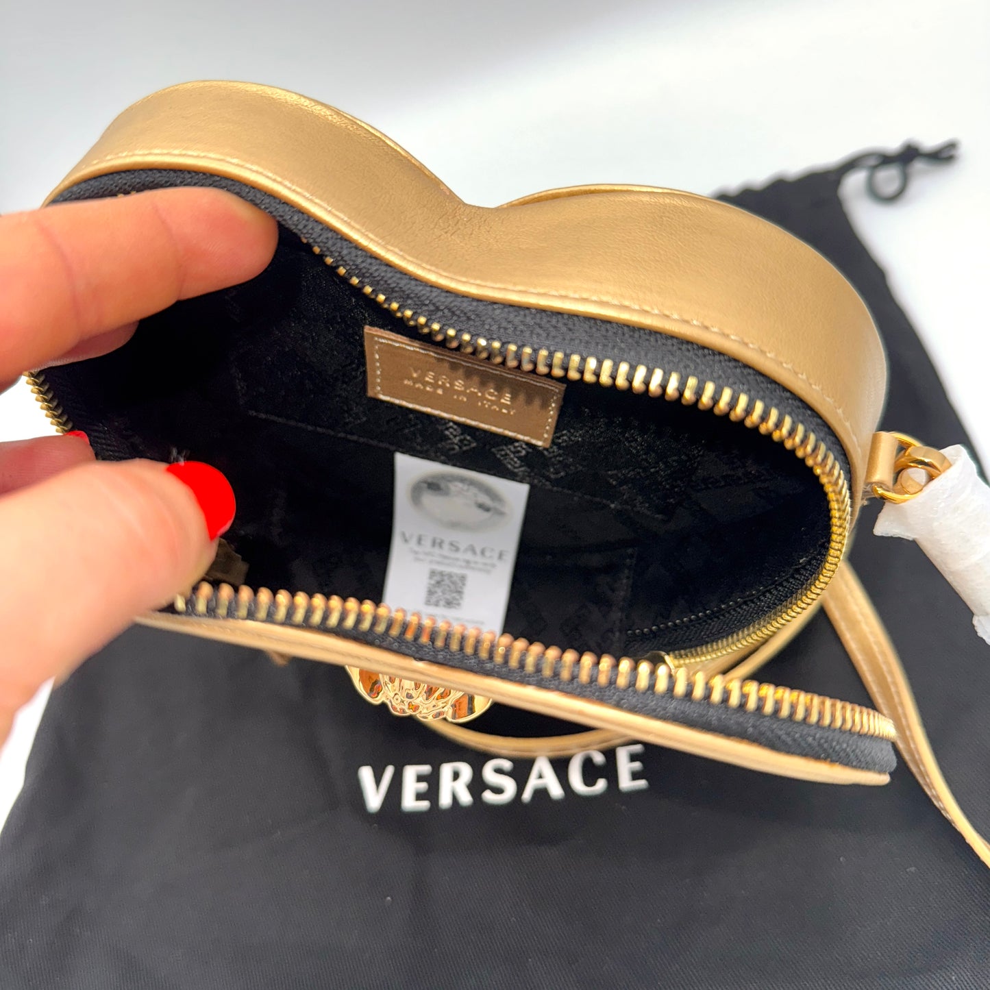 Versace Heart Medusa Plaque Crossbody Bag Gold Leather Kids