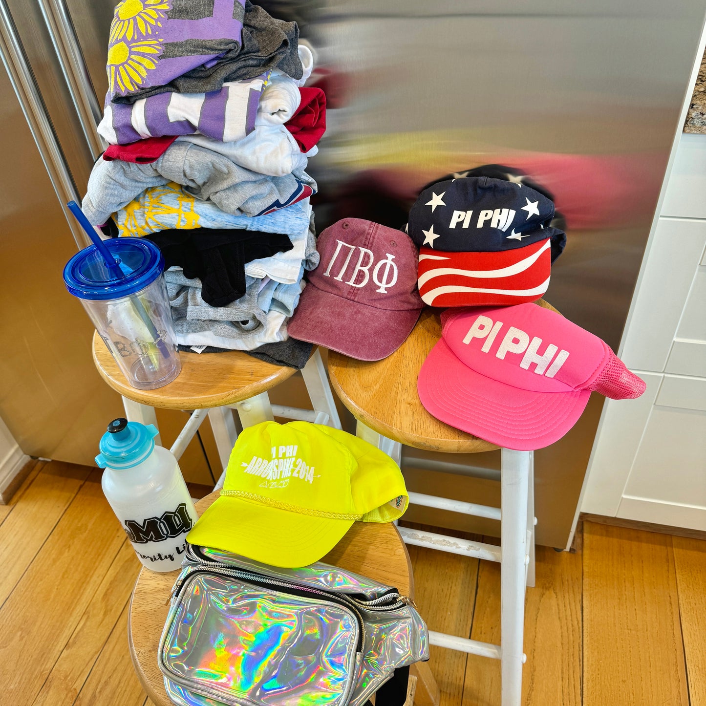 Pi Beta Phi BUNDLE 17 Shirts, 4 Hats, and Swag Sorority Bulk Pre-Owned Hats Tees Bottles