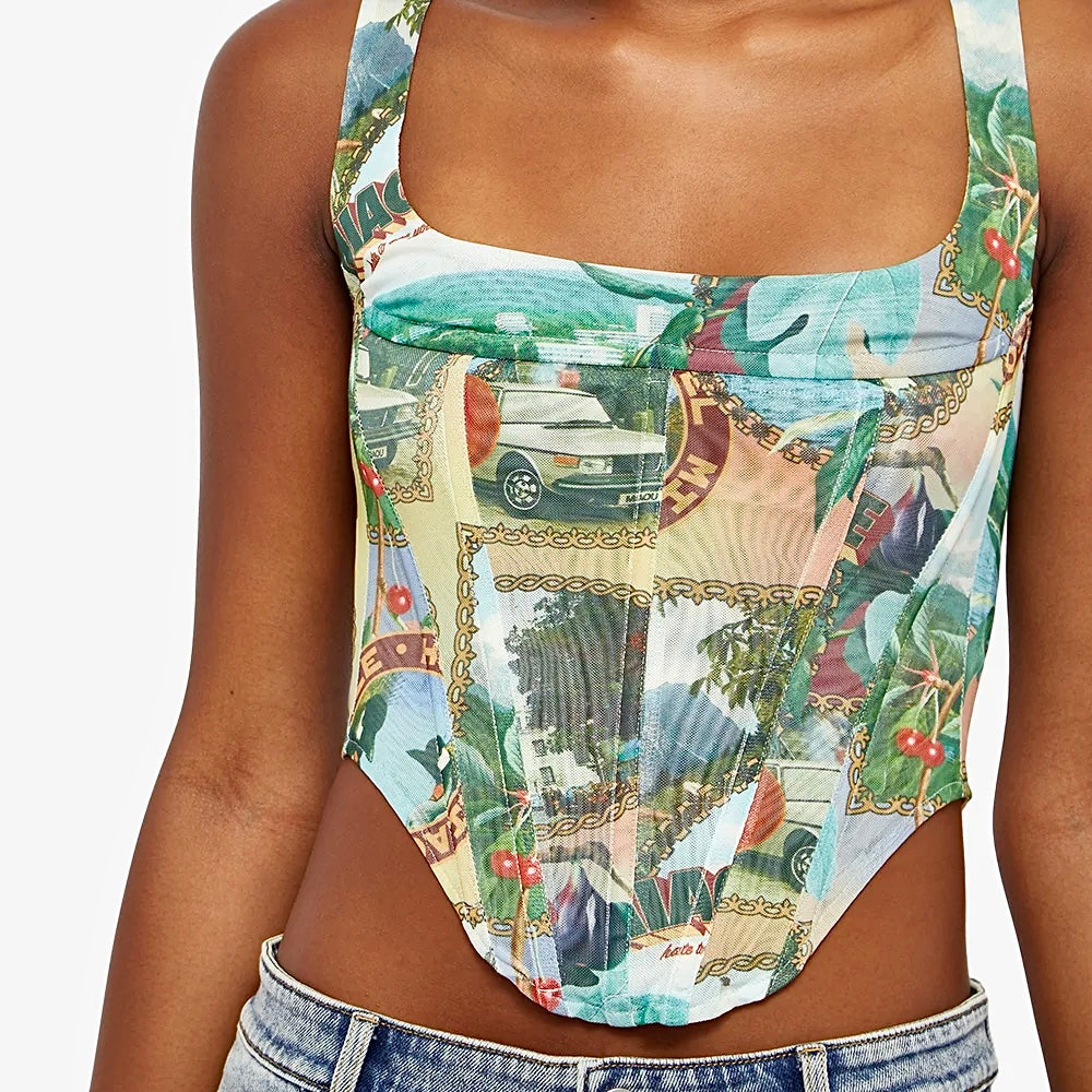 Miaou Campbell Corset in Postcard Top Boned Bodice