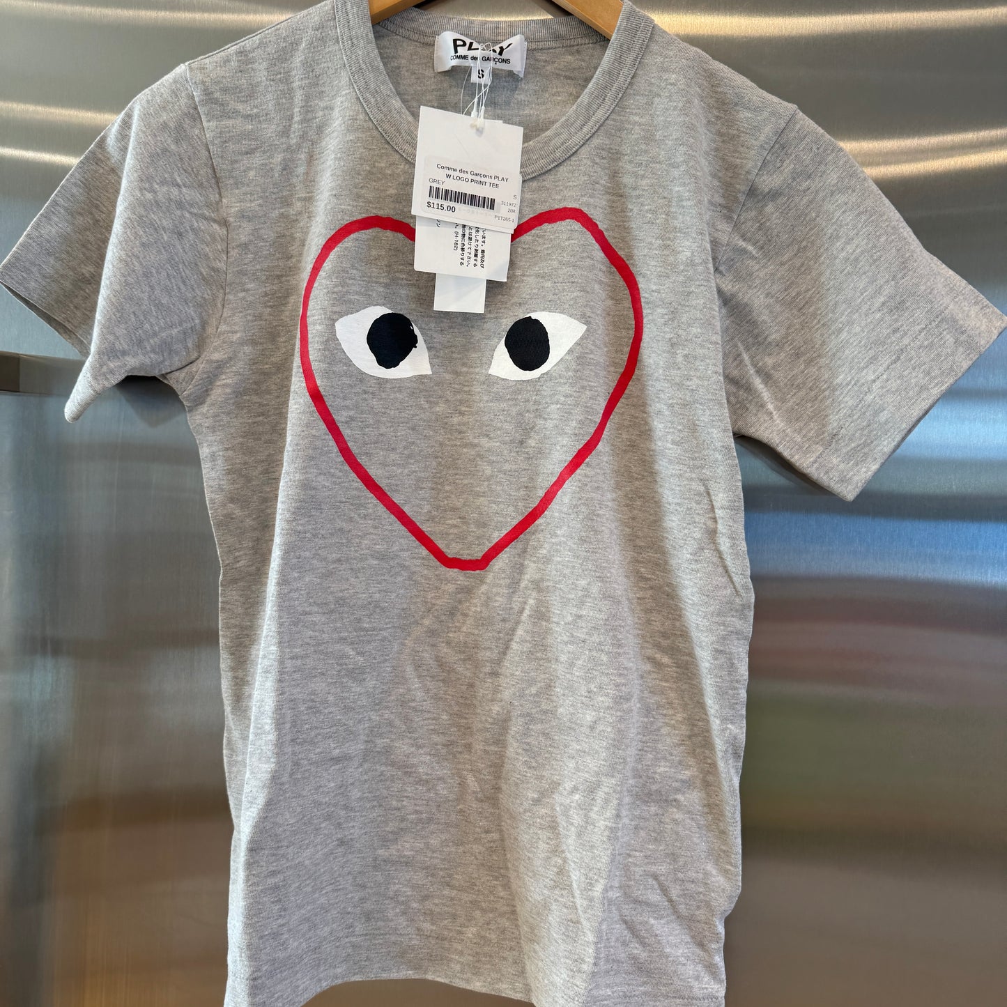 Commes Des Garçons Play Grey Classic Heart T Shirt tee CDG hearts face outline