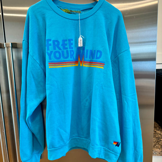 Aviator Nation Free Your Mind Unisex Blue Crewneck Sweatshirt Collab x Aim Youth Mental Health