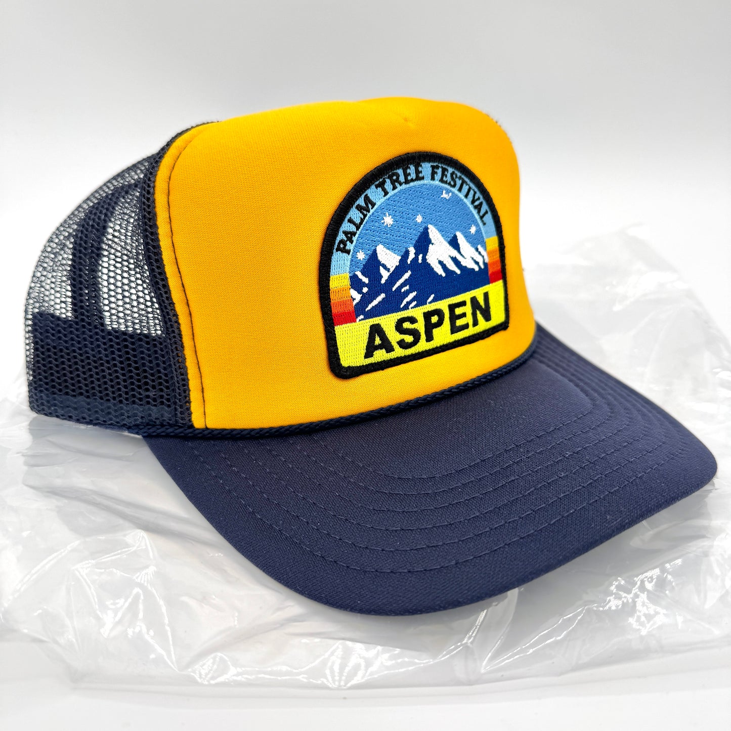 Aviator Nation Aspen Palm Tree Festival Trucker Hat - Navy / Gold
