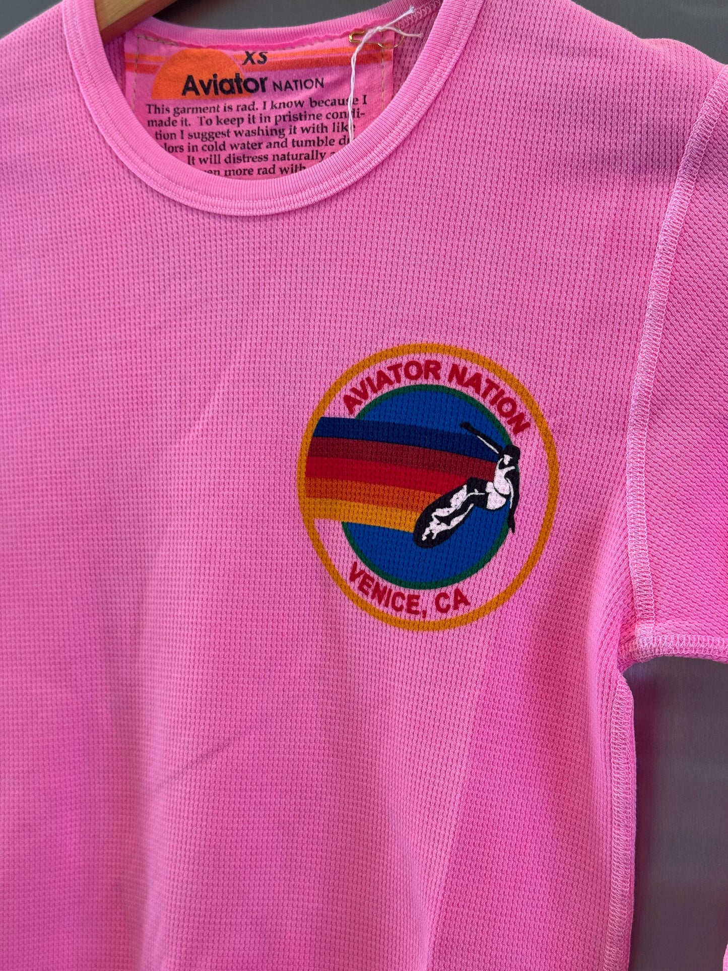 Aviator Nation Thermal Shirt with Venice Logo Neon Pink Unisex