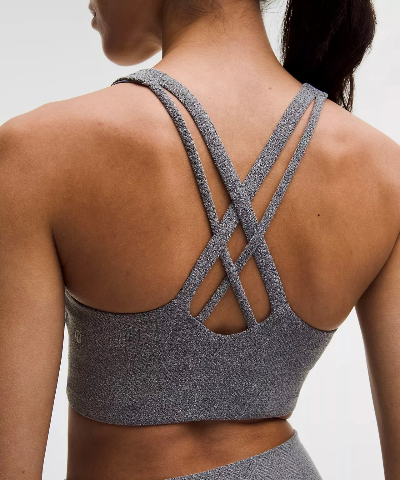 Lululemon Energy Long Line Evolve Bra Top in Herringbone Grey Intertwine Texture Black / White Woven