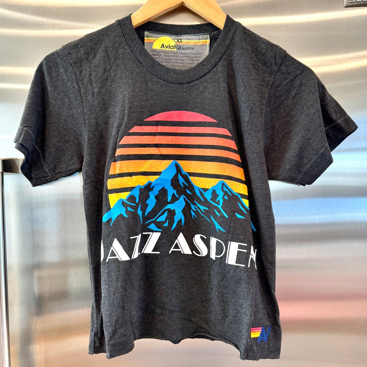Aviator Nation Aspen Snowmass Jazz Festival 2025 Cropped Boyfriend Tee Shirt - Charcoal Grey