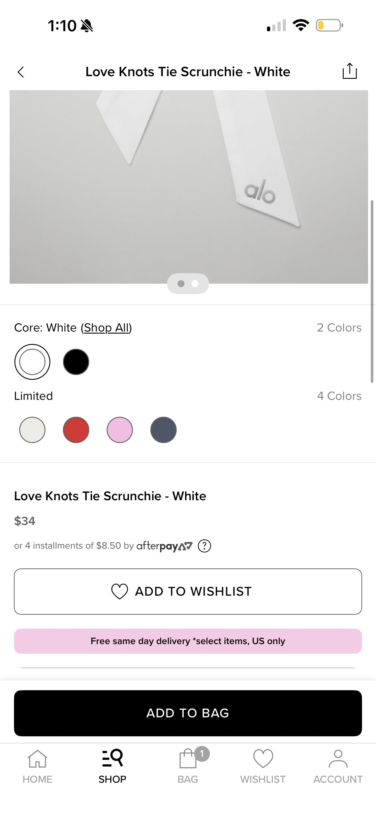 Alo Yoga (Bundle) 2x Love Knots Hair Tie Scrunchies — White