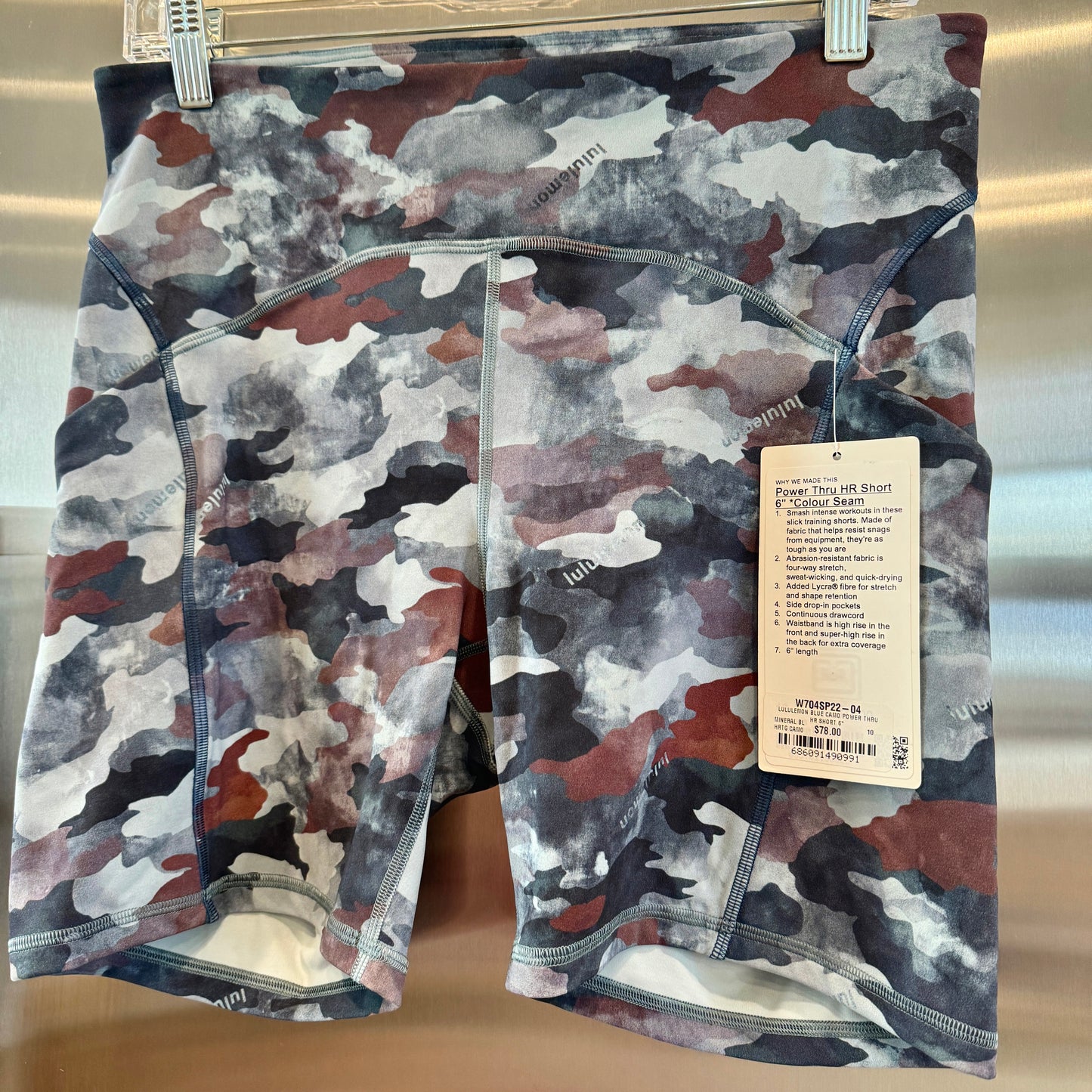 Lululemon Power Thru HR High Rise Short Color Seam in Blue Camo 6” Inseam