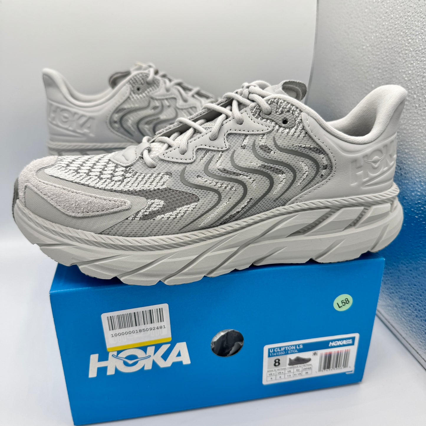 Hoka Clifton LS Grey Unisex in Stardust / Galactic Grey